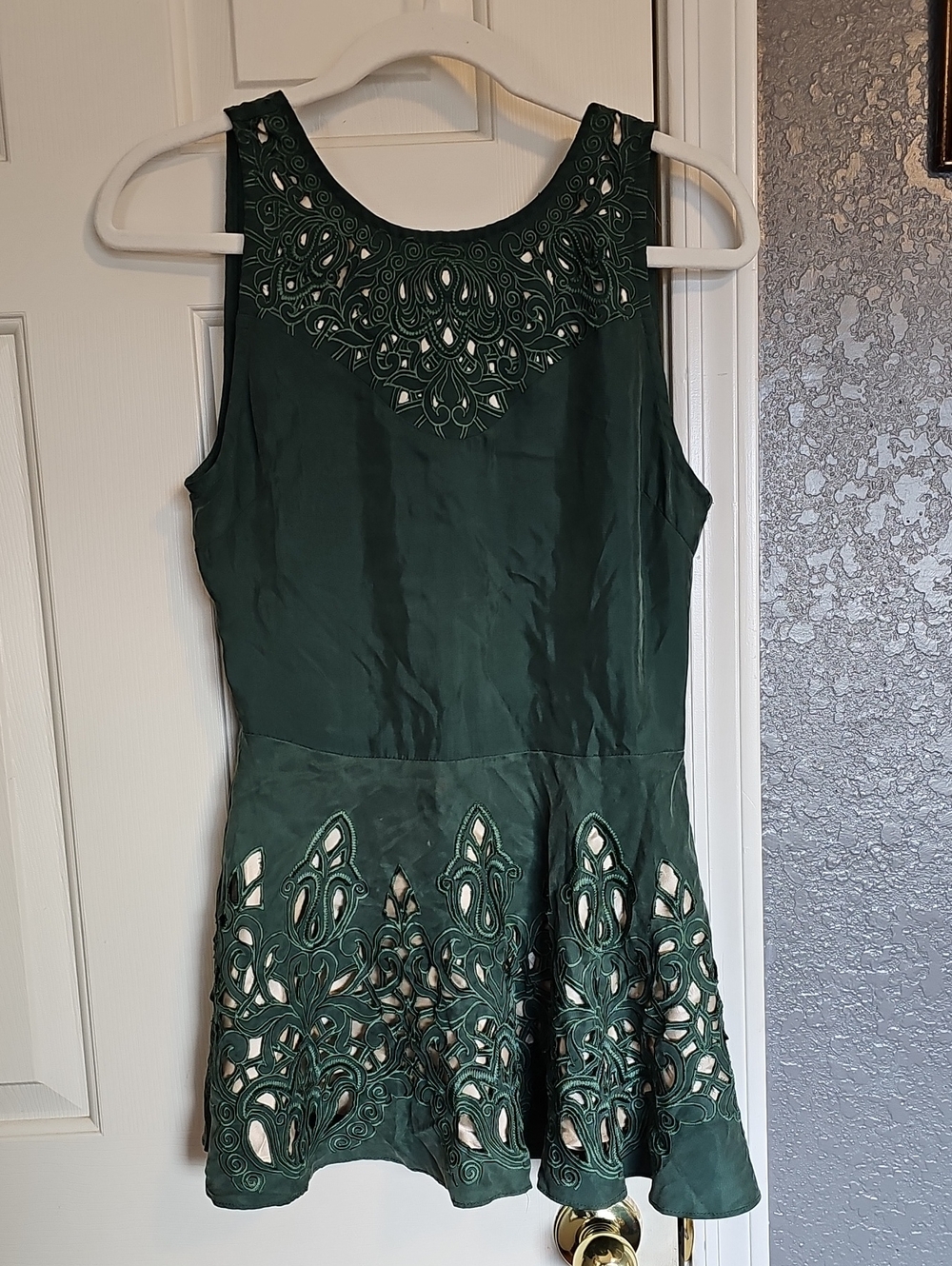 Anthropologie Brand KAS New York Sleeveless Dark Green Laser-Cut Mini Dress